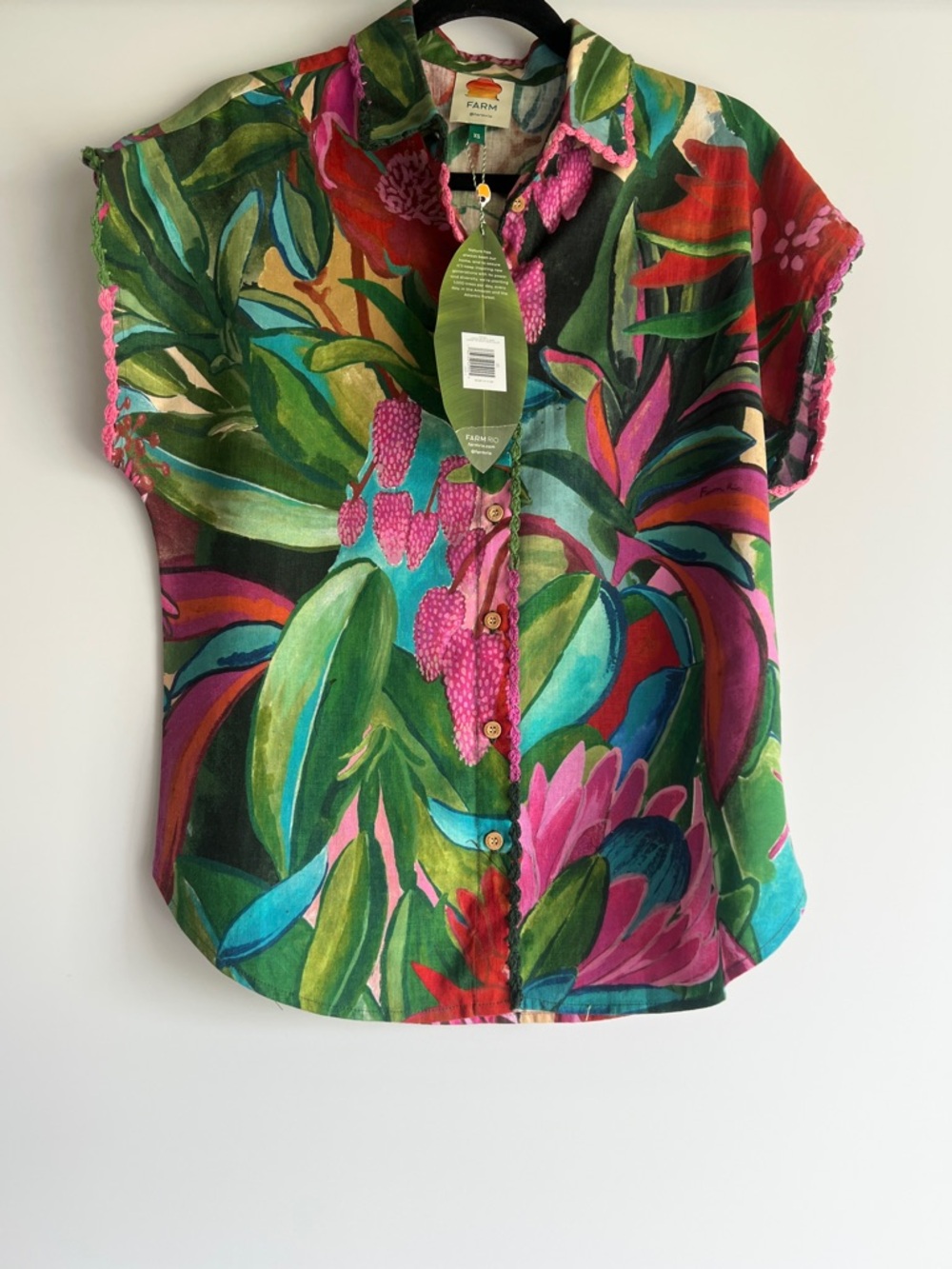 FARM Rio Jardin De Reve Shirt Size XS NWT Tropical Linen Multicolor - Picture 4 of 16